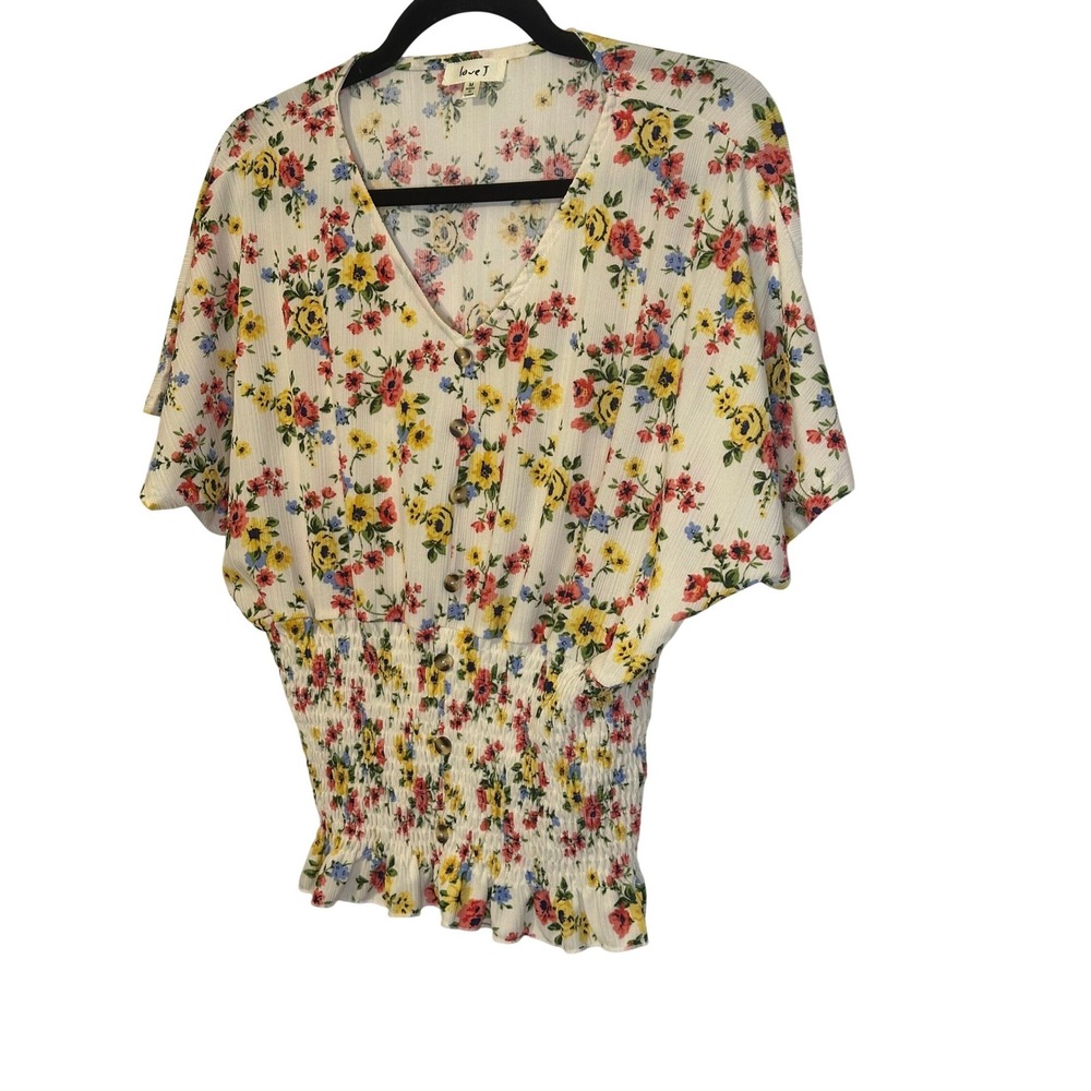Love J Floral Print Blouse Top Women's Size Medium Sheer Lightweight